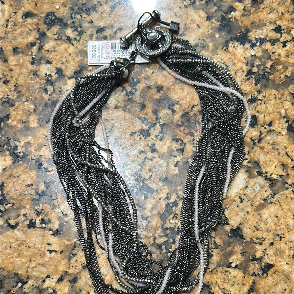 White House Black Market Black and Silver Beaded Twist Necklace
